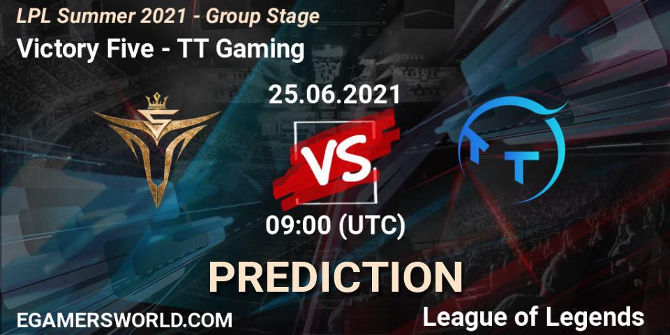 Victory Five - TT Gaming: ennuste. 25.06.2021 at 09:00, LoL, LPL Summer 2021 - Group Stage