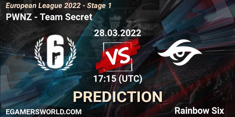PWNZ - Team Secret: ennuste. 28.03.2022 at 17:15, Rainbow Six, European League 2022 - Stage 1