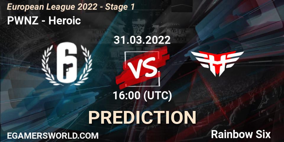 PWNZ - Heroic: ennuste. 31.03.2022 at 16:00, Rainbow Six, European League 2022 - Stage 1