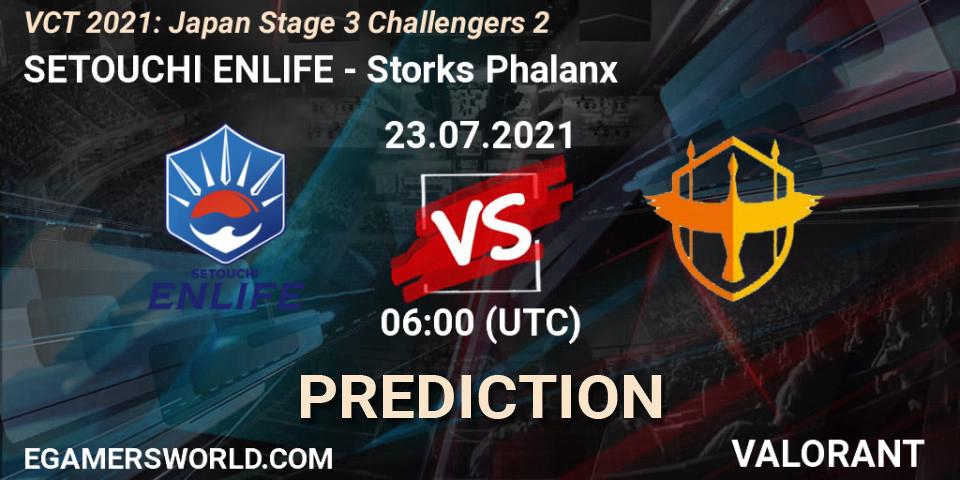 SETOUCHI ENLIFE - Storks Phalanx: ennuste. 23.07.2021 at 06:00, VALORANT, VCT 2021: Japan Stage 3 Challengers 2