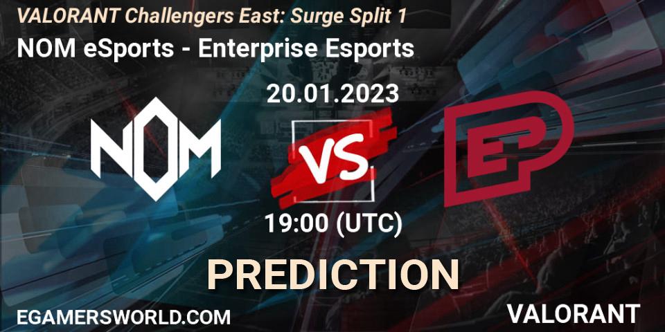 NOM eSports - Enterprise Esports: ennuste. 20.01.2023 at 19:20, VALORANT, VALORANT Challengers 2023 East: Surge Split 1
