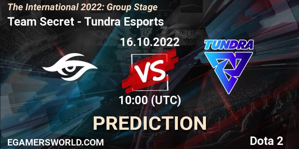 Team Secret - Tundra Esports: ennuste. 16.10.2022 at 10:47, Dota 2, The International 2022: Group Stage