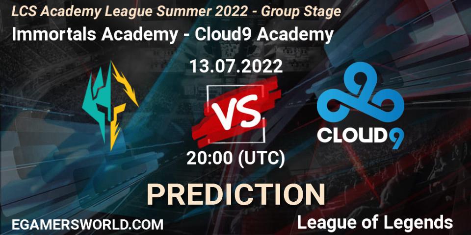 Immortals Academy - Cloud9 Academy: ennuste. 13.07.2022 at 20:00, LoL, LCS Academy League Summer 2022 - Group Stage