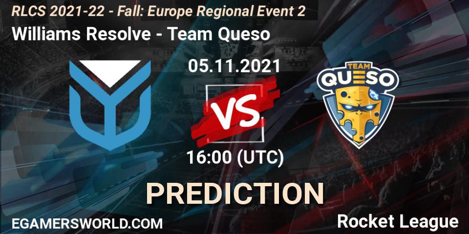 Williams Resolve - Team Queso: ennuste. 05.11.2021 at 16:00, Rocket League, RLCS 2021-22 - Fall: Europe Regional Event 2