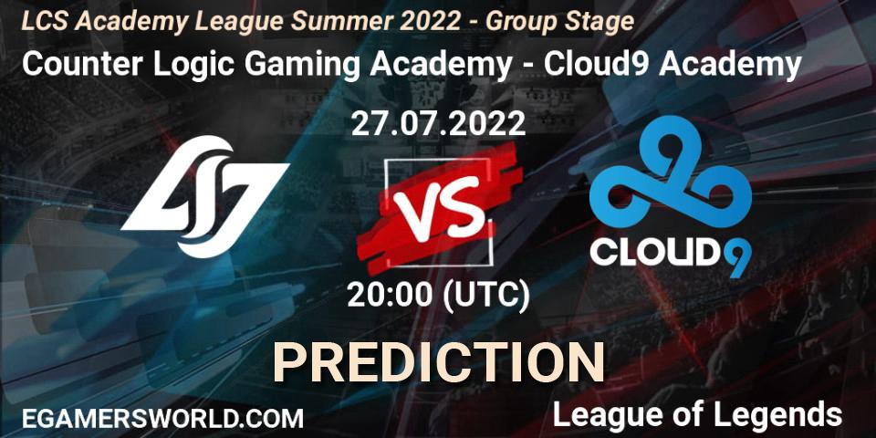 Counter Logic Gaming Academy - Cloud9 Academy: ennuste. 27.07.2022 at 20:00, LoL, LCS Academy League Summer 2022 - Group Stage