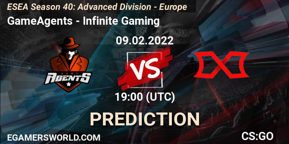 GameAgents - Infinite Gaming: ennuste. 09.02.2022 at 19:00, Counter-Strike (CS2), ESEA Season 40: Advanced Division - Europe