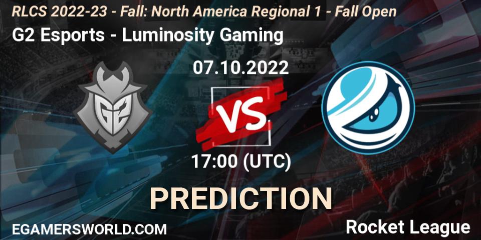 G2 Esports - Luminosity Gaming: ennuste. 07.10.2022 at 17:00, Rocket League, RLCS 2022-23 - Fall: North America Regional 1 - Fall Open