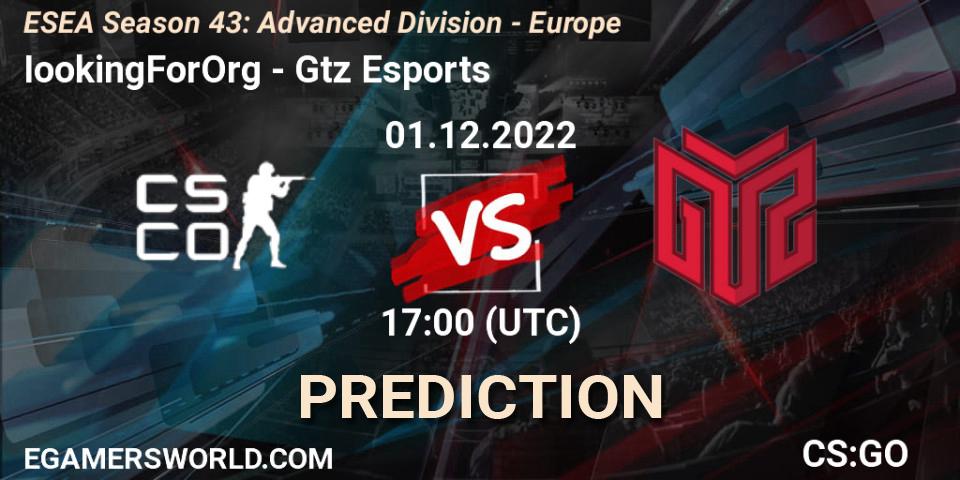 IookingForOrg - GTZ Bulls Esports: ennuste. 01.12.22, CS2 (CS:GO), ESEA Season 43: Advanced Division - Europe