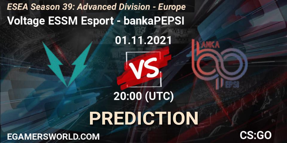 Voltage ESSM Esport - bankaPEPSI: ennuste. 01.11.2021 at 20:00, Counter-Strike (CS2), ESEA Season 39: Advanced Division - Europe