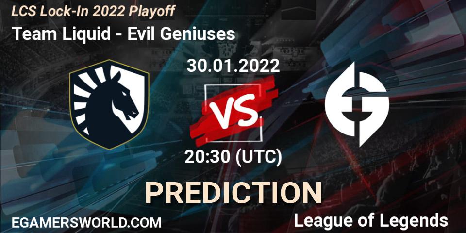 Team Liquid - Evil Geniuses: ennuste. 30.01.2022 at 20:30, LoL, LCS Lock-In 2022 Playoff