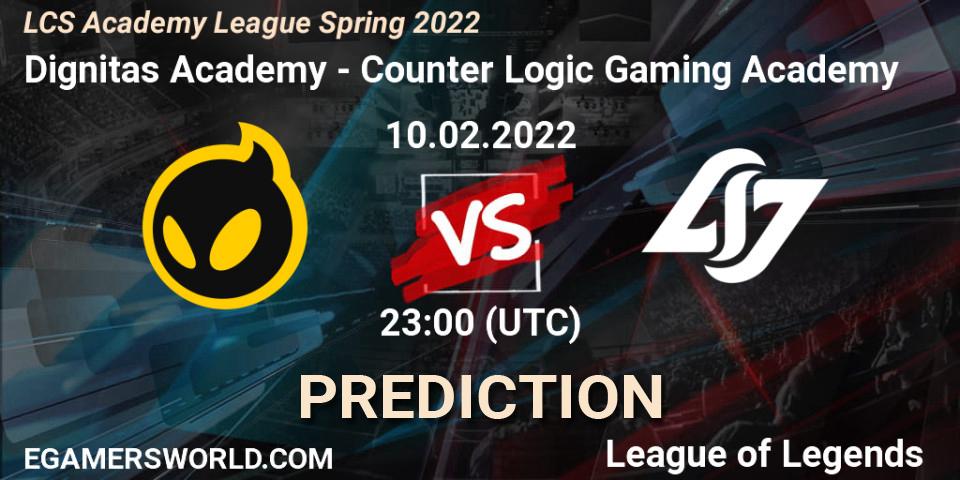 Dignitas Academy - Counter Logic Gaming Academy: ennuste. 10.02.22, LoL, LCS Academy League Spring 2022