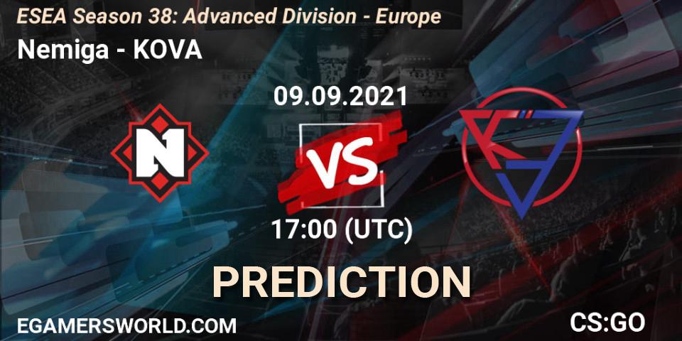 Nemiga - KOVA: ennuste. 09.09.2021 at 17:00, Counter-Strike (CS2), ESEA Season 38: Advanced Division - Europe
