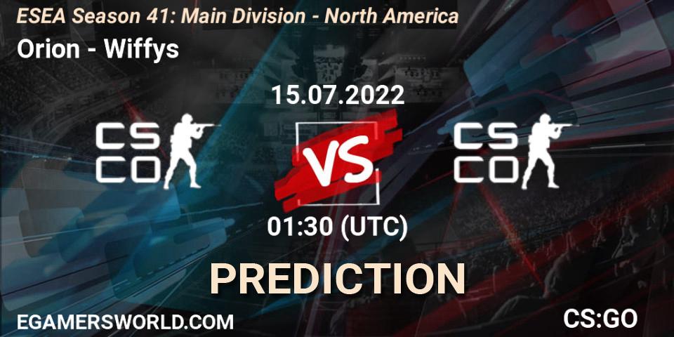 Orion - Wiffys: ennuste. 15.07.2022 at 01:30, Counter-Strike (CS2), ESEA Season 41: Main Division - North America