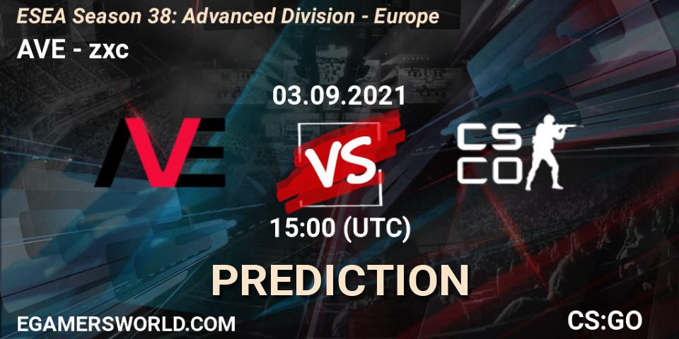 AVE - zxc: ennuste. 03.09.2021 at 15:00, Counter-Strike (CS2), ESEA Season 38: Advanced Division - Europe