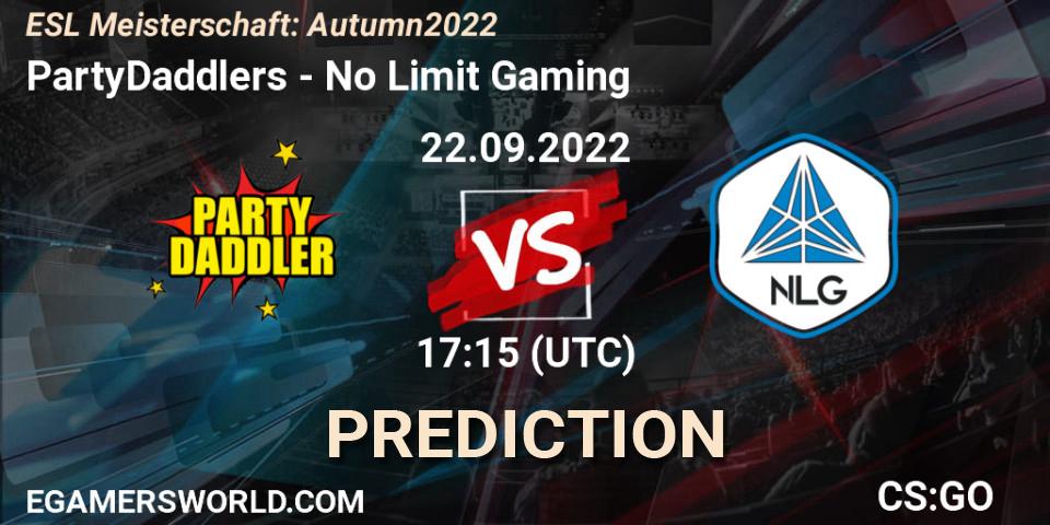 PartyDaddlers - No Limit Gaming: ennuste. 22.09.2022 at 17:15, Counter-Strike (CS2), ESL Meisterschaft: Autumn 2022