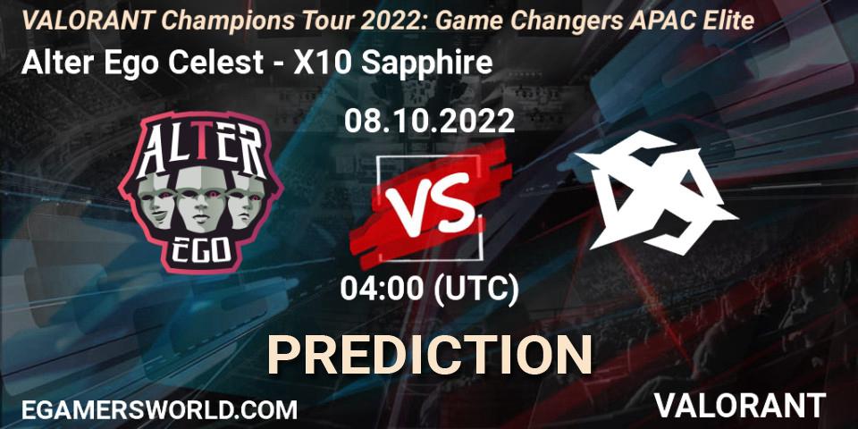 Alter Ego Celestè - X10 Sapphire: ennuste. 08.10.2022 at 04:00, VALORANT, VCT 2022: Game Changers APAC Elite
