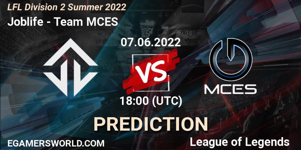 Joblife - Team MCES: ennuste. 07.06.2022 at 16:00, LoL, LFL Division 2 Summer 2022