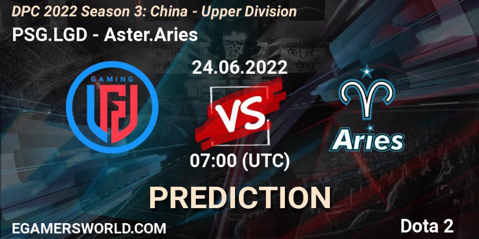 PSG.LGD - Aster.Aries: ennuste. 24.06.2022 at 08:00, Dota 2, DPC 2021/2022 China Tour 3: Division I