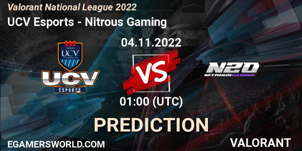 UCV Esports - Nitrous Gaming: ennuste. 04.11.2022 at 01:00, VALORANT, Valorant National League 2022