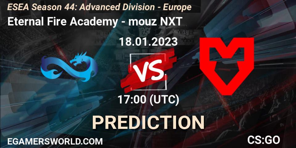 Eternal Fire Academy - mouz NXT: ennuste. 24.01.2023 at 17:00, Counter-Strike (CS2), ESEA Season 44: Advanced Division - Europe