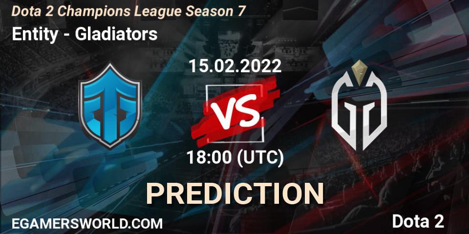 Entity - Gladiators: ennuste. 15.02.2022 at 18:00, Dota 2, Dota 2 Champions League 2022 Season 7