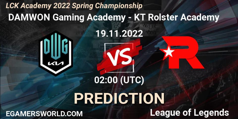  DAMWON Gaming Academy - KT Rolster Academy: ennuste. 19.11.2022 at 02:30, LoL, LCK Academy 2022 Spring Championship