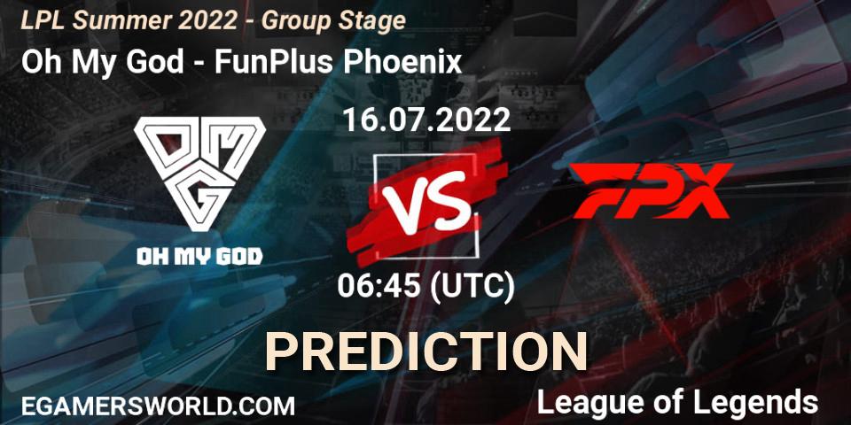 Oh My God - FunPlus Phoenix: ennuste. 17.07.2022 at 07:00, LoL, LPL Summer 2022 - Group Stage
