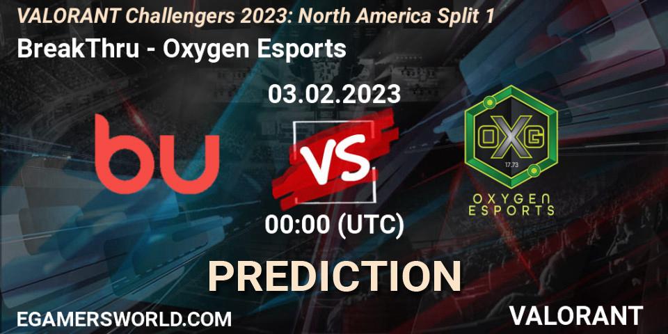 BreakThru - Oxygen Esports: ennuste. 03.02.23, VALORANT, VALORANT Challengers 2023: North America Split 1
