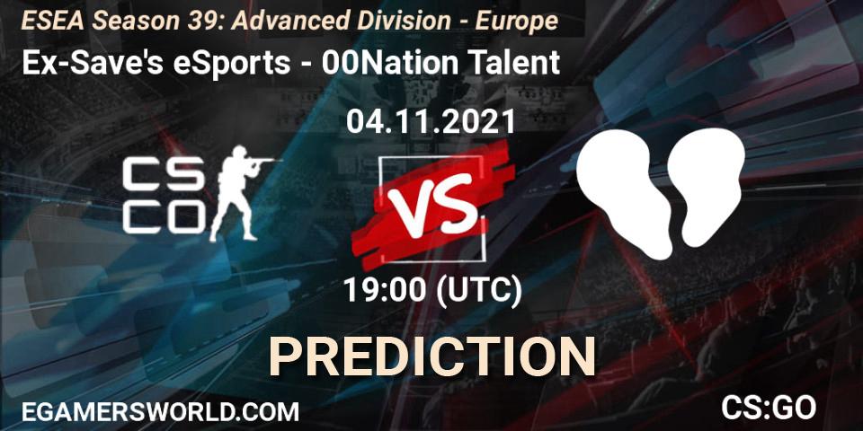 Ex-Save's eSports - 00Nation Talent: ennuste. 04.11.2021 at 19:00, Counter-Strike (CS2), ESEA Season 39: Advanced Division - Europe
