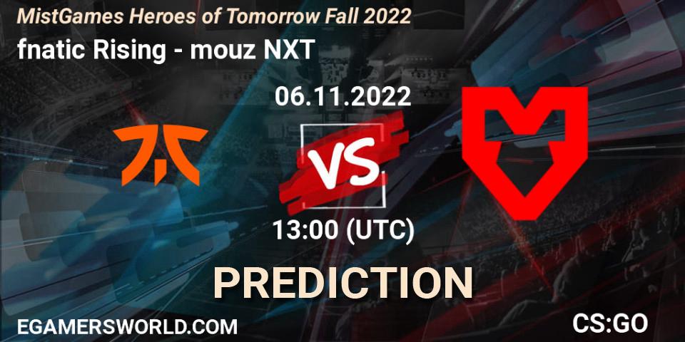 fnatic Rising - mouz NXT: ennuste. 06.11.2022 at 13:00, Counter-Strike (CS2), MistGames Heroes of Tomorrow Fall 2022
