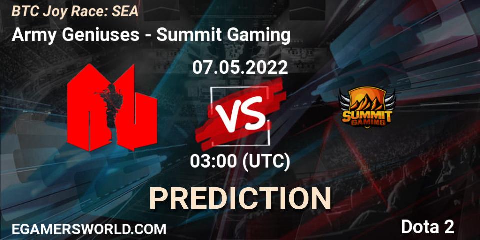 Army Geniuses - Summit Gaming: ennuste. 07.05.2022 at 03:05, Dota 2, BTC Joy Race: SEA