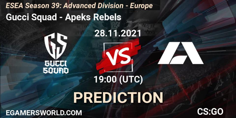 Gucci Squad - Apeks Rebels: ennuste. 28.11.2021 at 19:00, Counter-Strike (CS2), ESEA Season 39: Advanced Division - Europe