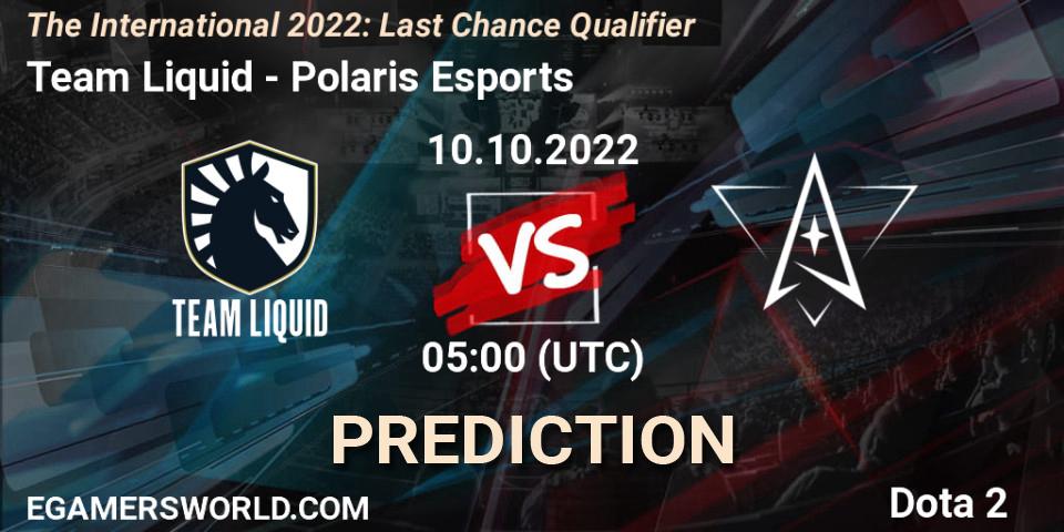 Team Liquid - Polaris Esports: ennuste. 10.10.2022 at 05:37, Dota 2, The International 2022: Last Chance Qualifier
