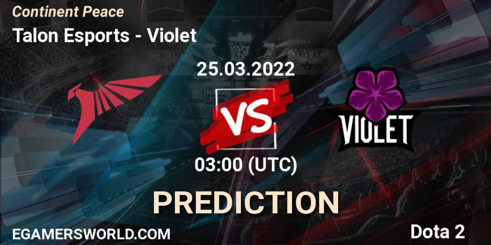 Talon Esports - Violet: ennuste. 25.03.2022 at 03:20, Dota 2, Continent Peace