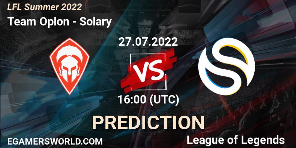 Team Oplon - Solary: ennuste. 27.07.2022 at 16:00, LoL, LFL Summer 2022