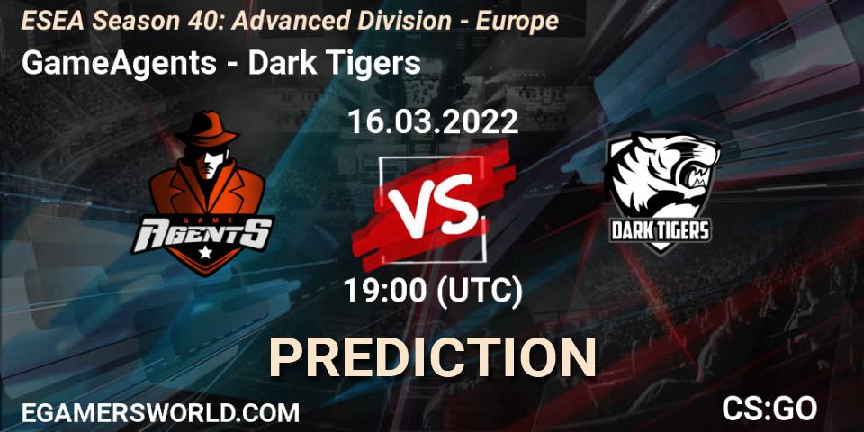 GameAgents - Dark Tigers: ennuste. 16.03.2022 at 19:00, Counter-Strike (CS2), ESEA Season 40: Advanced Division - Europe