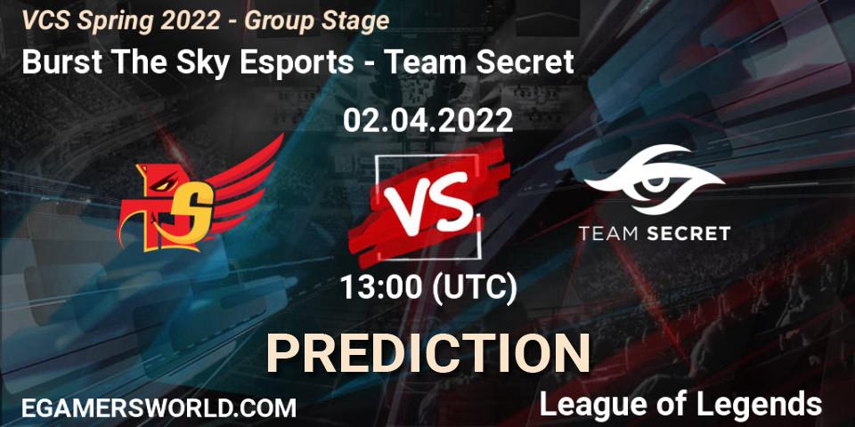 Burst The Sky Esports - Team Secret: ennuste. 02.04.2022 at 13:00, LoL, VCS Spring 2022 - Group Stage 