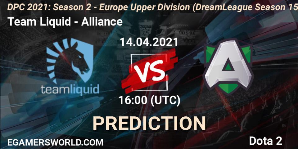 Team Liquid - Alliance: ennuste. 14.04.2021 at 15:56, Dota 2, DPC 2021: Season 2 - Europe Upper Division (DreamLeague Season 15)