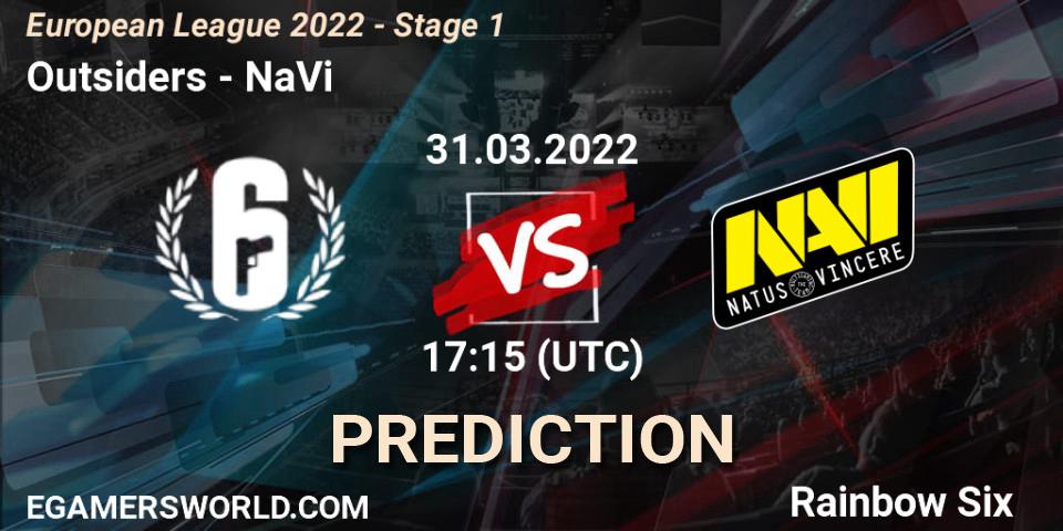 Outsiders - NaVi: ennuste. 31.03.2022 at 17:15, Rainbow Six, European League 2022 - Stage 1