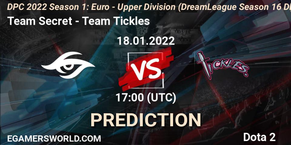 Team Secret - Team Tickles: ennuste. 18.01.2022 at 17:33, Dota 2, DPC 2022 Season 1: Euro - Upper Division (DreamLeague Season 16 DPC WEU)