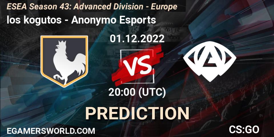 los kogutos - Anonymo Esports: ennuste. 01.12.2022 at 20:00, Counter-Strike (CS2), ESEA Season 43: Advanced Division - Europe