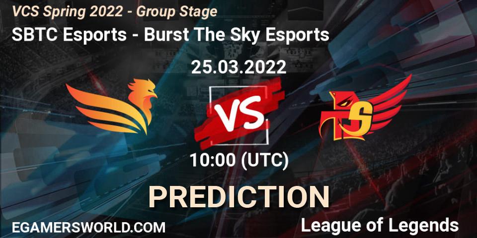 SBTC Esports - Burst The Sky Esports: ennuste. 25.03.2022 at 10:00, LoL, VCS Spring 2022 - Group Stage 