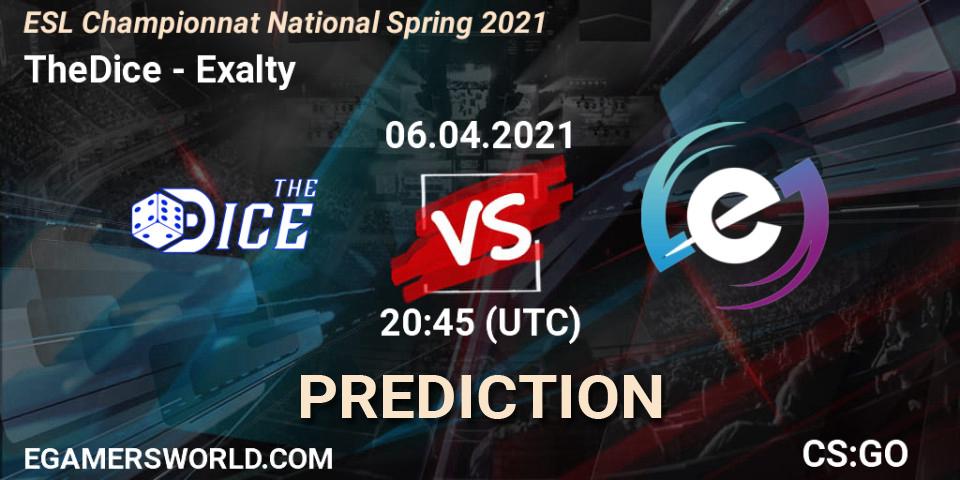 TheDice - Exalty: ennuste. 06.04.2021 at 19:45, Counter-Strike (CS2), ESL Championnat National Spring 2021