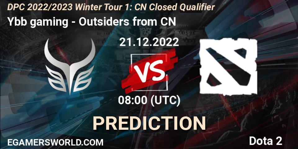 Ybb gaming - Outsiders from CN: ennuste. 21.12.2022 at 05:30, Dota 2, DPC 2022/2023 Winter Tour 1: CN Closed Qualifier