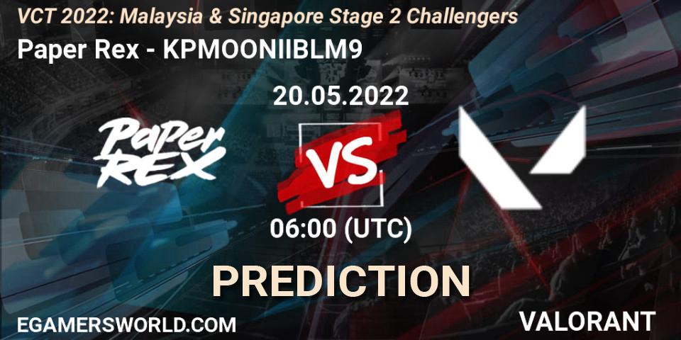 Paper Rex - KPMOONIIBLM9: ennuste. 20.05.2022 at 06:00, VALORANT, VCT 2022: Malaysia & Singapore Stage 2 Challengers
