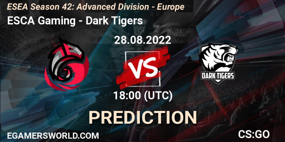 ESCA Gaming - Dark Tigers: ennuste. 28.08.2022 at 18:00, Counter-Strike (CS2), ESEA Season 42: Advanced Division - Europe