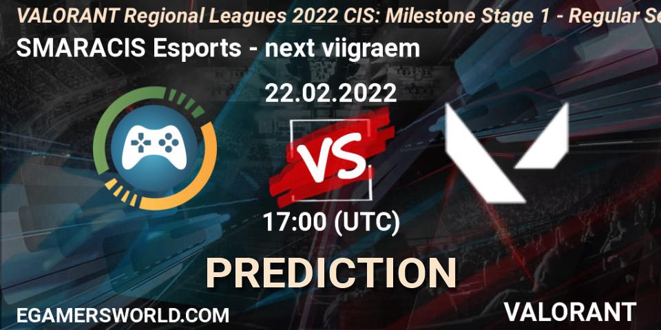 SMARACIS Esports - next viigraem: ennuste. 22.02.2022 at 17:00, VALORANT, VALORANT Regional Leagues 2022 CIS: Milestone Stage 1 - Regular Season