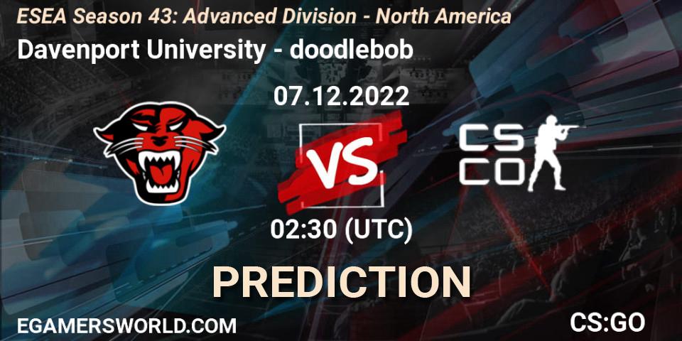 Davenport University - doodlebob: ennuste. 07.12.2022 at 01:00, Counter-Strike (CS2), ESEA Season 43: Advanced Division - North America