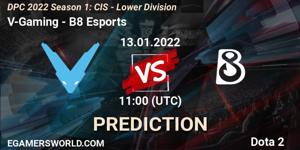 V-Gaming - B8 Esports: ennuste. 13.01.2022 at 11:00, Dota 2, DPC 2022 Season 1: CIS - Lower Division