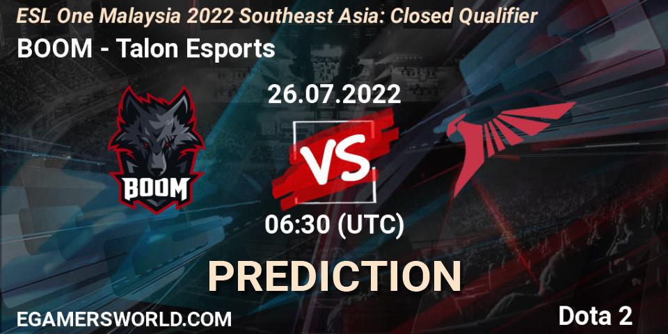 BOOM - Talon Esports: ennuste. 26.07.2022 at 07:05, Dota 2, ESL One Malaysia 2022 Southeast Asia: Closed Qualifier